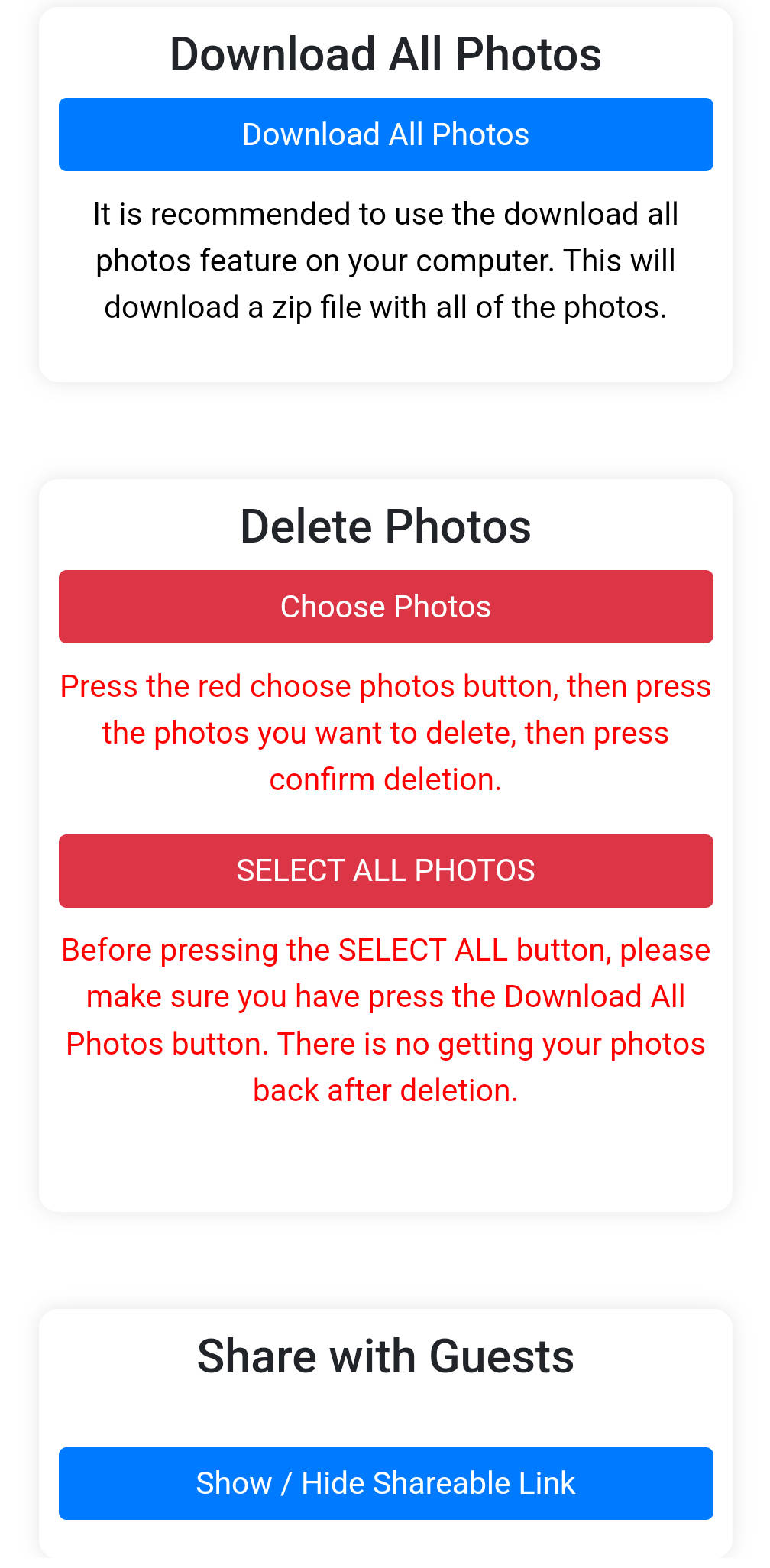 SnapJamz host managing and downloading photos